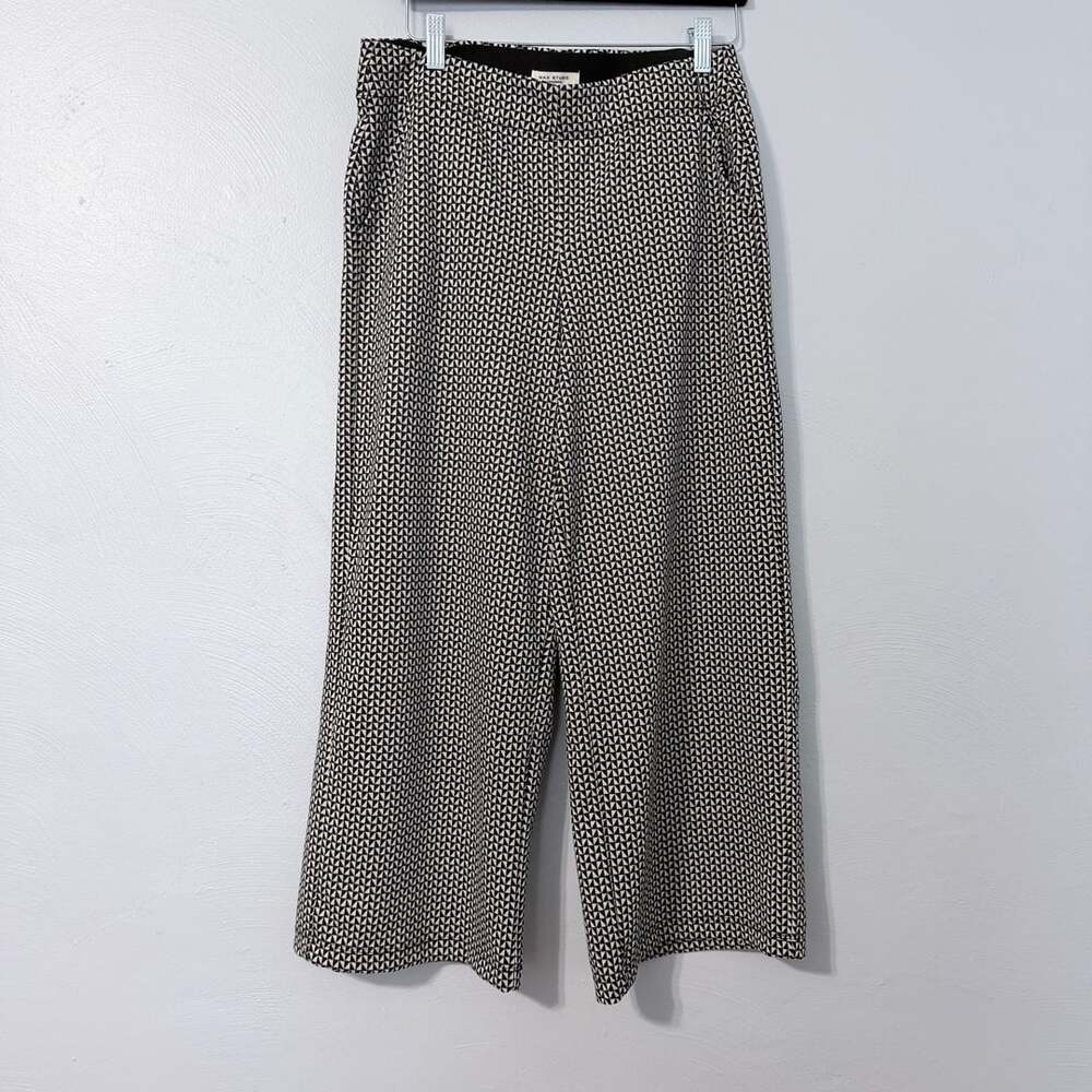 Max Studio London Crop Wide Leg Pants Size M Black Cream Geometric